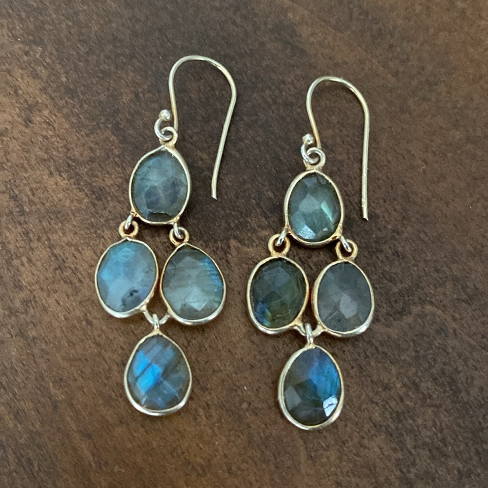 Gold Moonstone Dangle Earrings - image 2